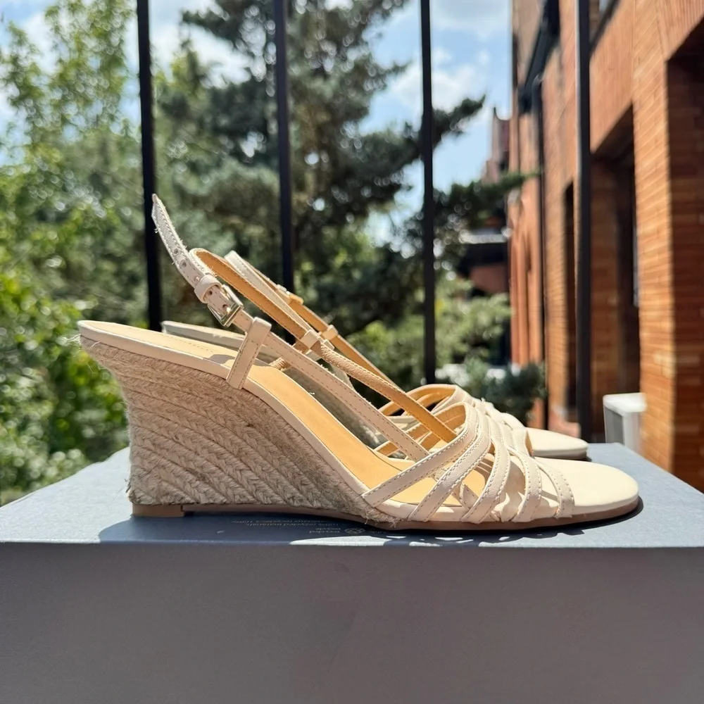 New Reformation Ava Wedge Espadrille Slingback Sandals Cream 9.5